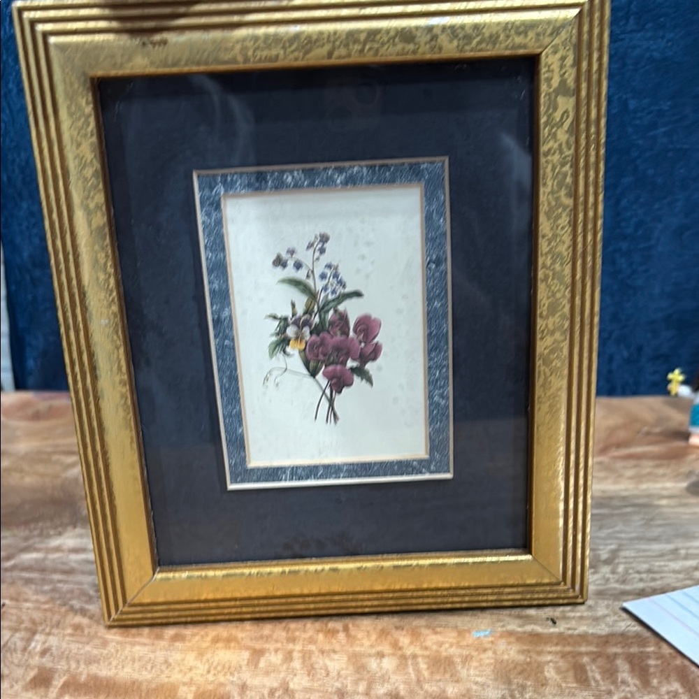 Elegant Gold and Blue Picture Frame Accent